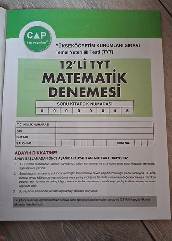 TYT Matematik 12x40 Deneme Kitabı
