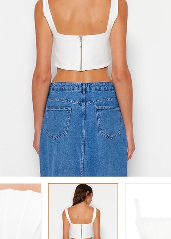 s Beden Beyaz V Yaka Kemerli Denim Bustiyer