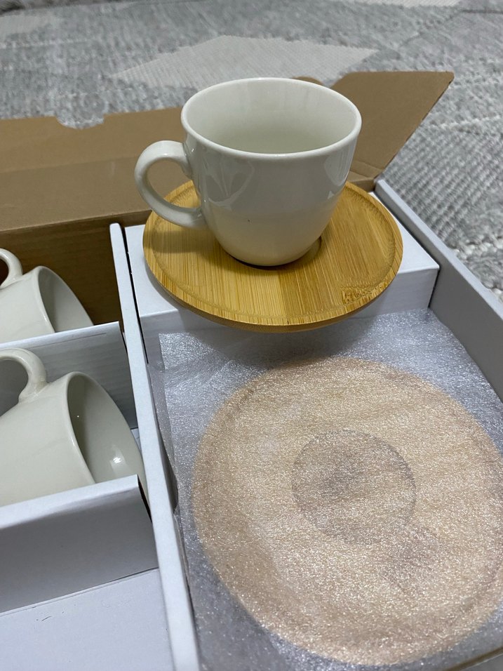 Beyaz Seramik 6'lı Kahve Fincanı ve yağdanlık - Görsel 2