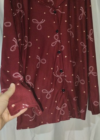 Bordo Uzun Kollu Kadın Pijama Takımı - Görsel 3