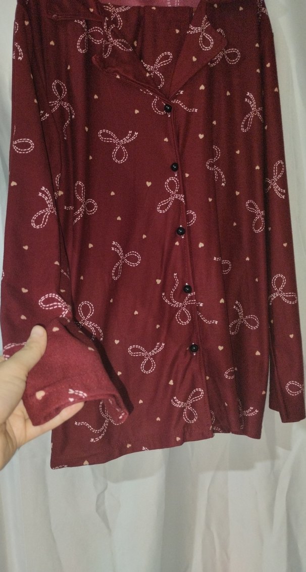 Bordo Uzun Kollu Kadın Pijama Takımı - Görsel 3