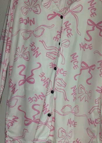 Pembe Desenli V Yaka Uzun Kadın pıjama takımı - Görsel 3