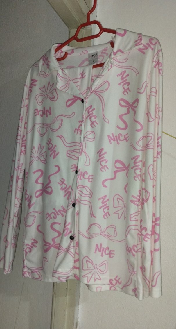 Pembe Desenli V Yaka Uzun Kadın pıjama takımı - Görsel 2