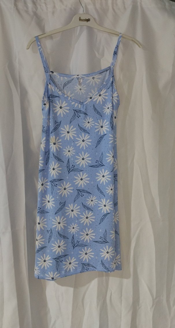 Mavi Çiçekli ev elbise - Görsel 3