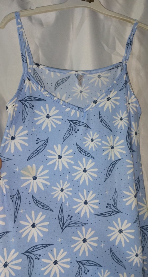 Mavi Çiçekli ev elbise - Görsel 2