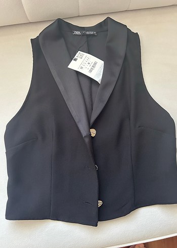 m Beden siyah Renk Zara Kadın Siyah Düğmeli Midi Yelek