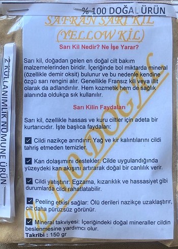 Doğal Kil Maskesi Sarı Kil Yellıw Clay - Görsel 2