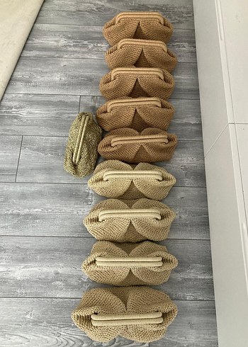 Kadın Bej Örgü Bohem Clutch Çanta