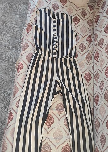 Düğmeli Çizgili  Tulum - Görsel 6