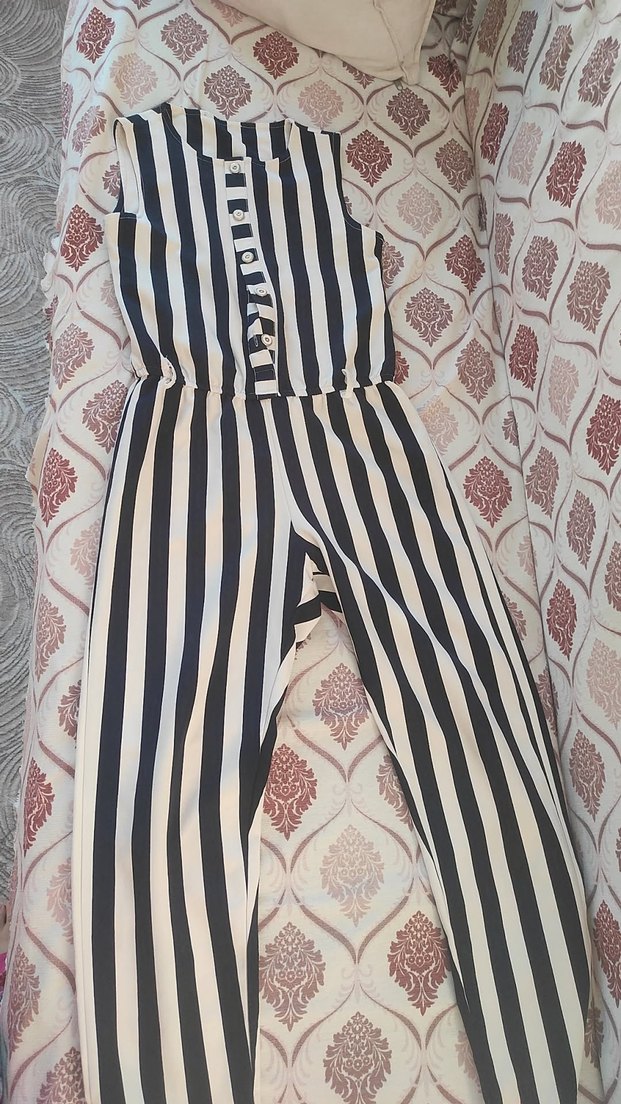 Düğmeli Çizgili  Tulum - Görsel 2