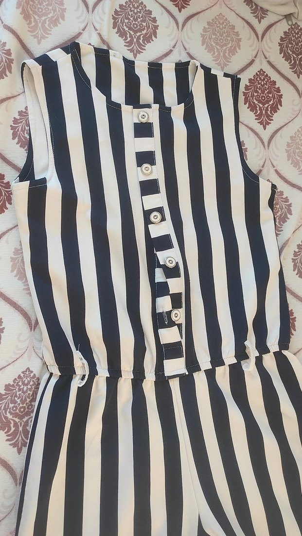 Düğmeli Çizgili  Tulum - Görsel 5