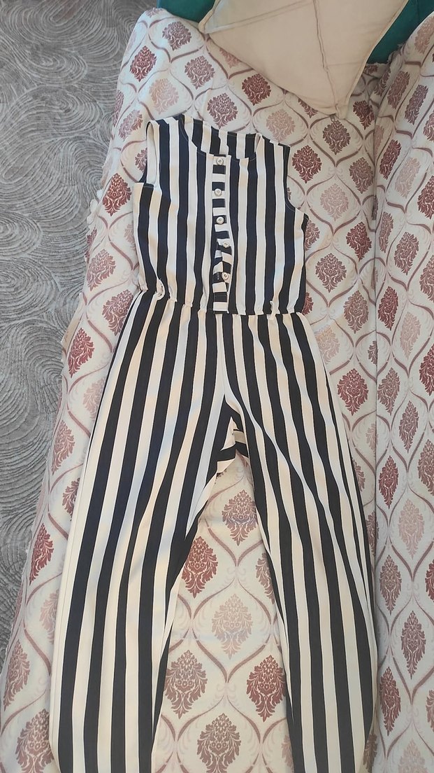 Düğmeli Çizgili  Tulum - Görsel 3