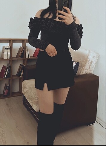 xs Beden siyah Renk Stradivarius şort etek