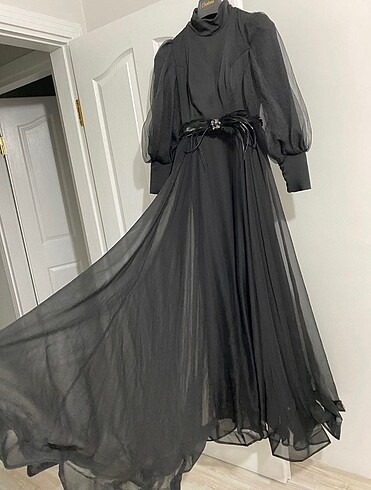 36 Beden siyah Renk Tüllü siyah tesettür abiye elbise