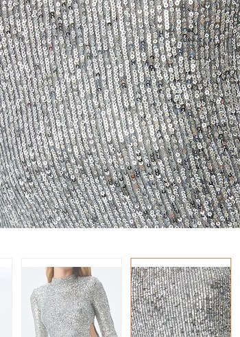 Gümüş Payetli Uzun Kollu Abiye Elbise - Görsel 7