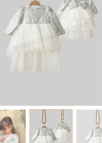 Beyaz gümüş bebek abiyesi - Görsel 4