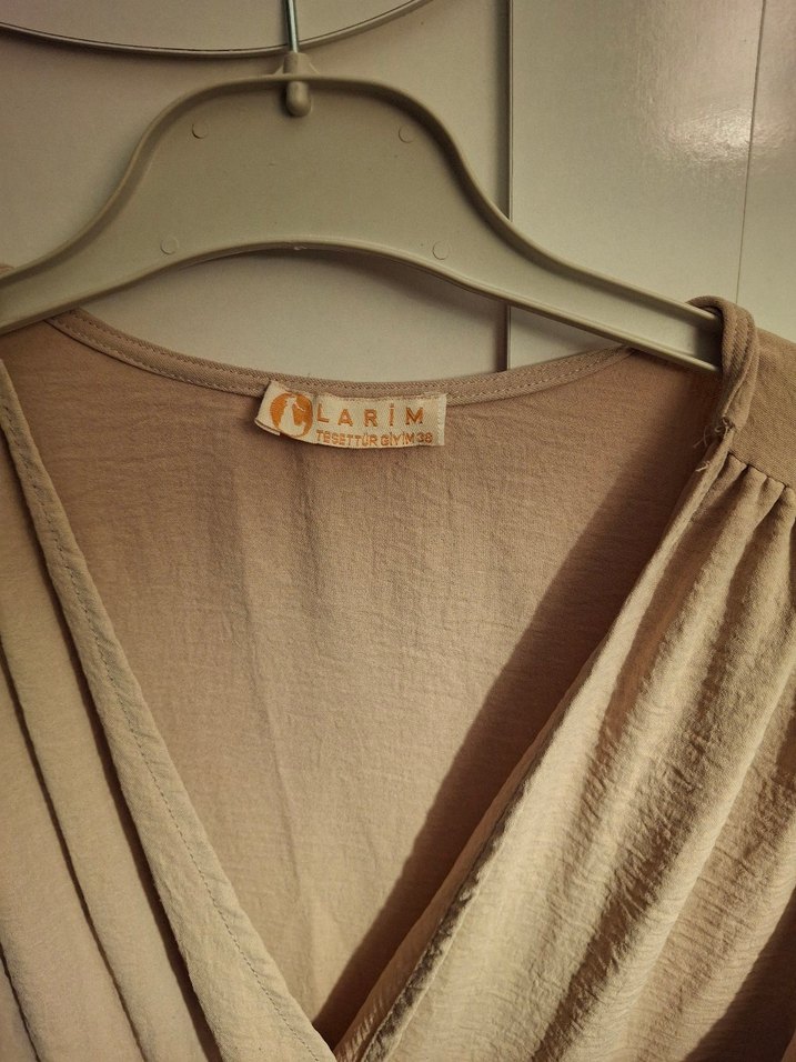 Bej Vintage Bohem Uzun Kadın Elbise - Görsel 2