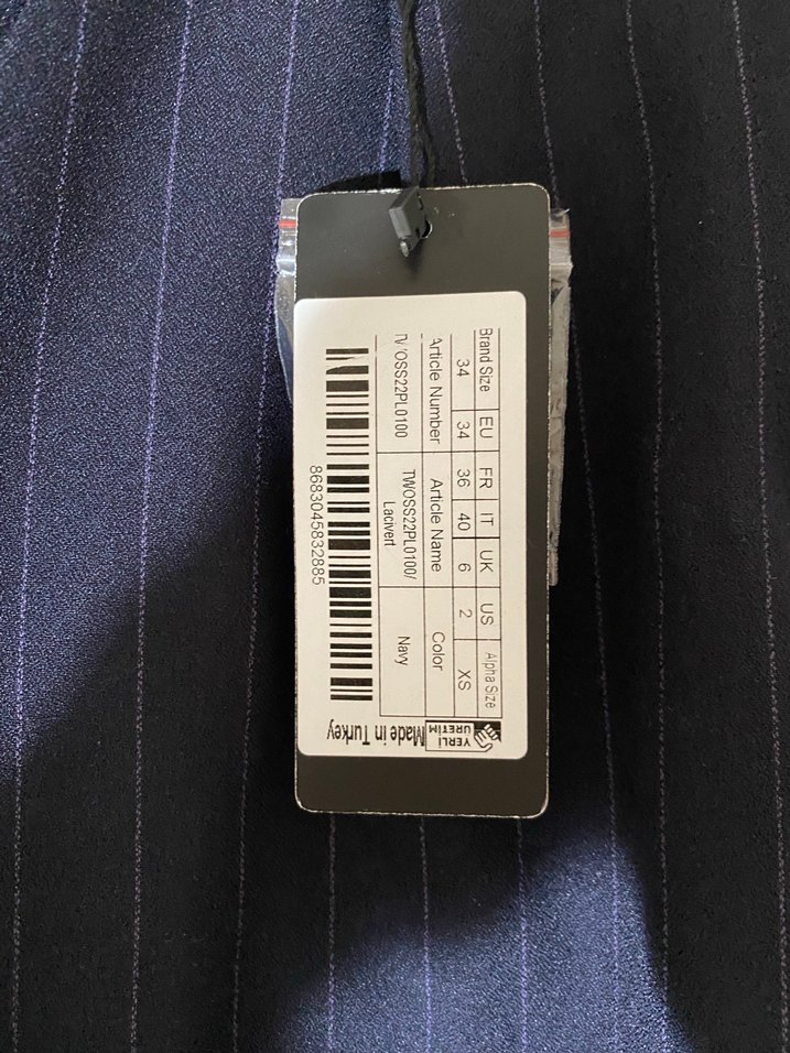 Lacivert Çizgili Pilili Kadın yüksek bel Kumaş Pantolon - Görsel 3