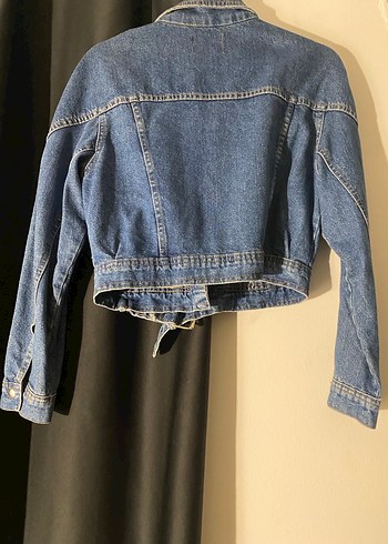 İnce Kemerli Mavi Denim Ceket - Görsel 4
