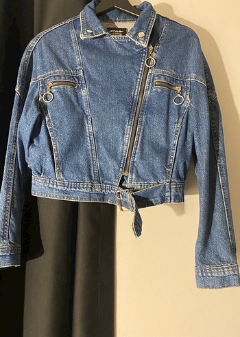 İnce Kemerli Mavi Denim Ceket - Görsel 3