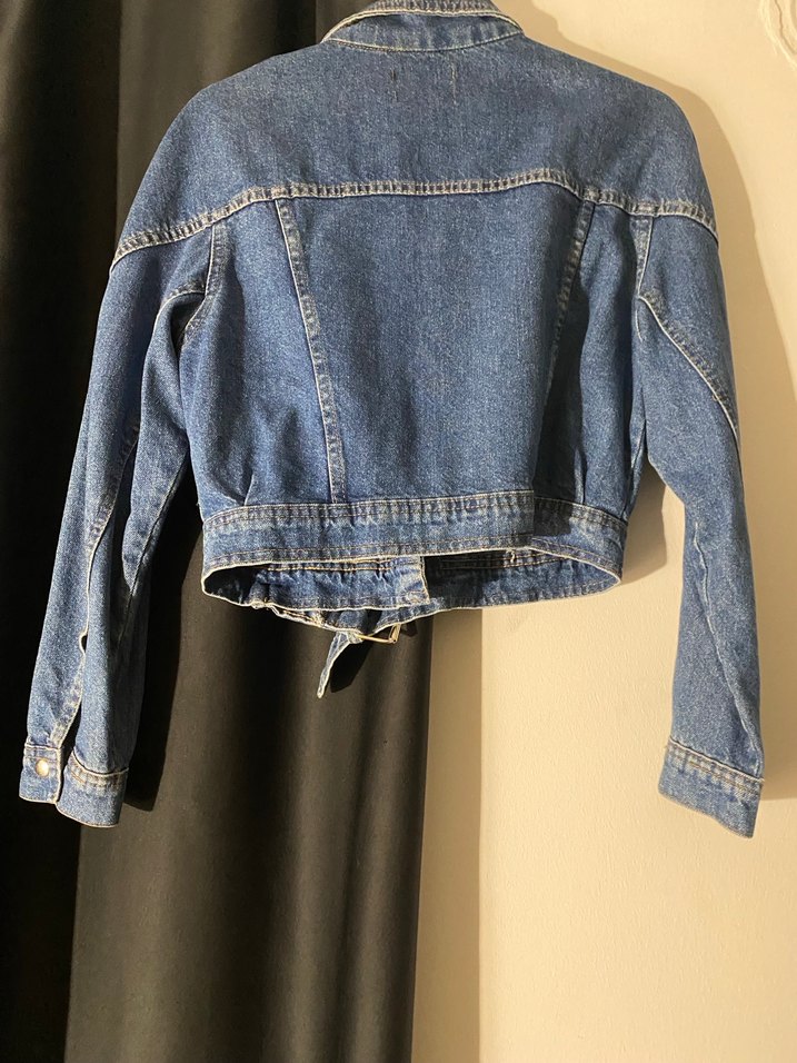 İnce Kemerli Mavi Denim Ceket - Görsel 4