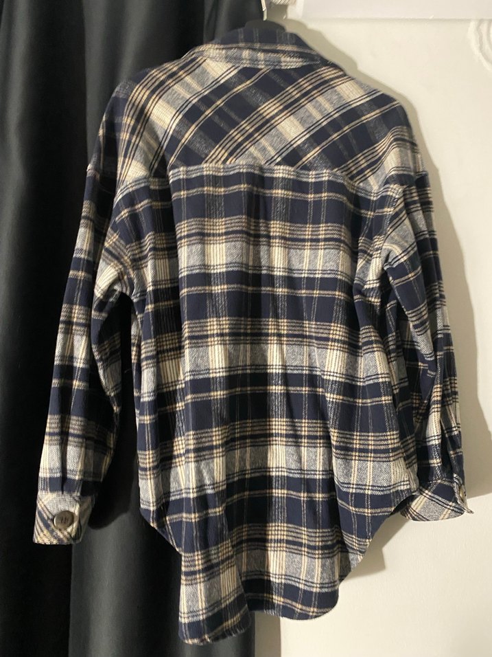 Düğmeli Ekose Gömlek, Salaş Kesim, Uzun Kollu - Görsel 3