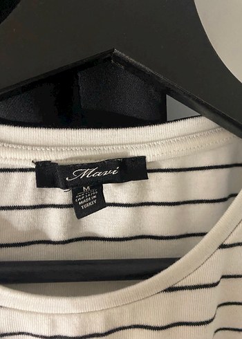 Kadın Beyaz Gri Çizgili Kısa Kollu Tişört - Görsel 2