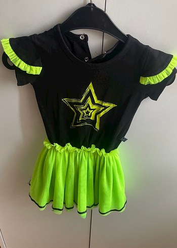 Kız Çocuk Neon Yeşil Rock Punk Elbise