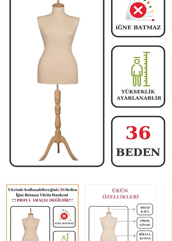 Bej Ayarlanabilir Yükseklikte Manken 36 Beden