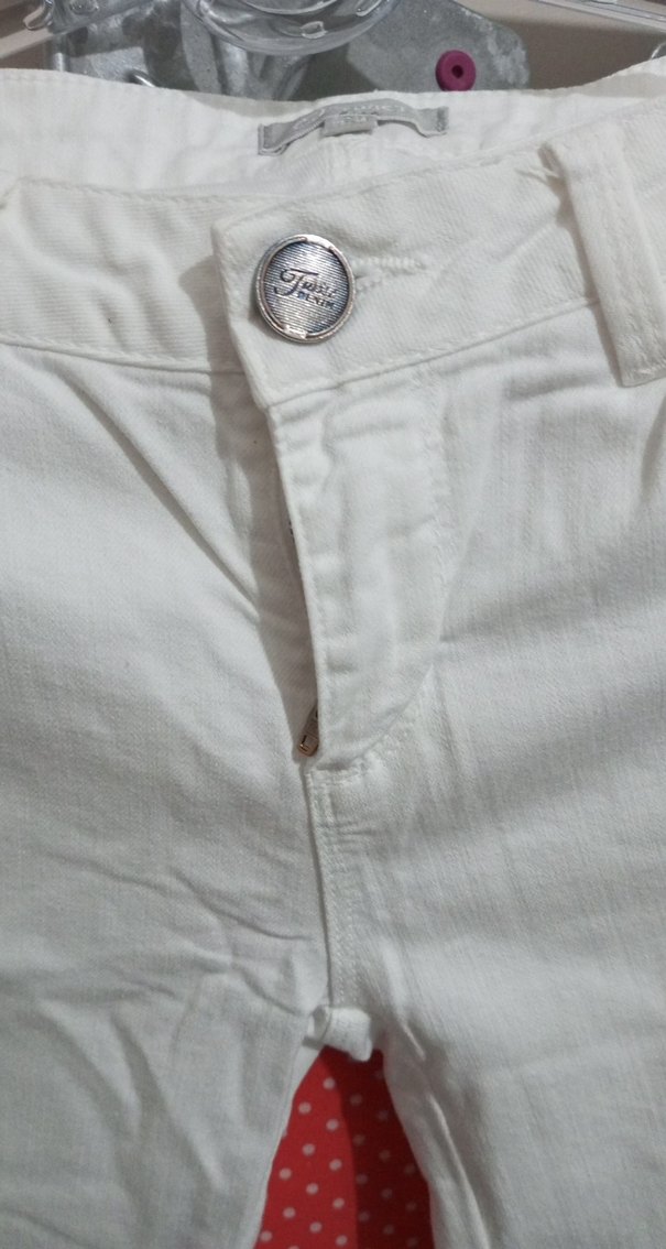 Düğmeli Beyaz Pamuklu Kadın Pantolon - Görsel 3