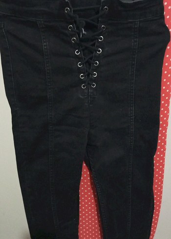 Düğmeli Siyah  Kadın Kot Pantolon - Görsel 3