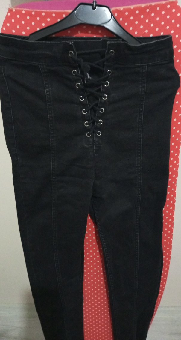 Düğmeli Siyah  Kadın Kot Pantolon - Görsel 3