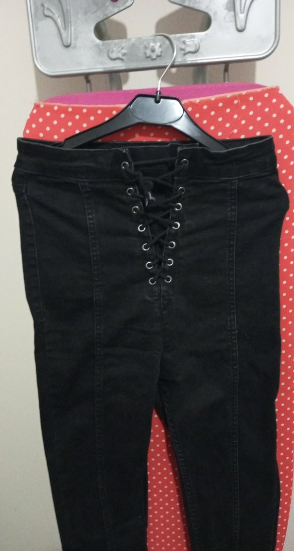 Düğmeli Siyah  Kadın Kot Pantolon - Görsel 2