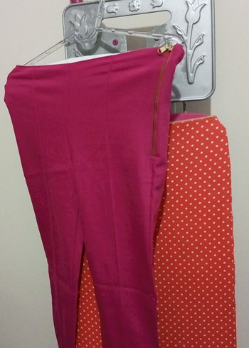 Kadın Fuşya Fermuarlı Tayt Pantolon - Görsel 2