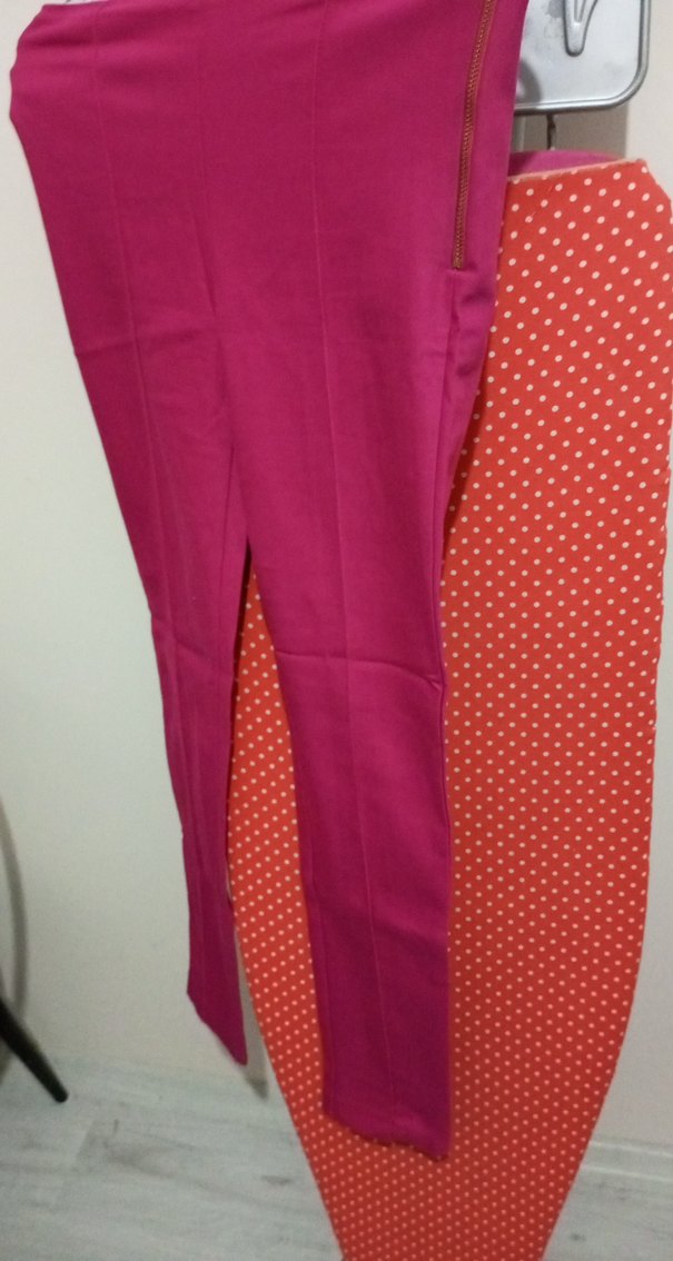 Kadın Fuşya Fermuarlı Tayt Pantolon - Görsel 3