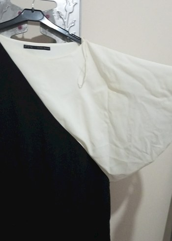 Beyaz Siyah Midi Elbise - Görsel 3