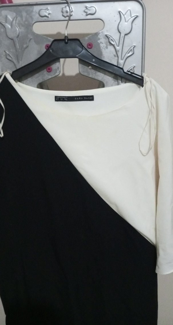 Beyaz Siyah Midi Elbise - Görsel 2