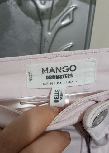 Düğmeli Pudra Kadın Kot Pantolon - Görsel 3