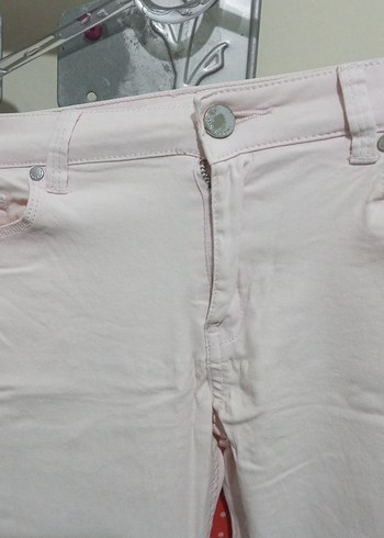 Düğmeli Pudra Kadın Kot Pantolon - Görsel 2