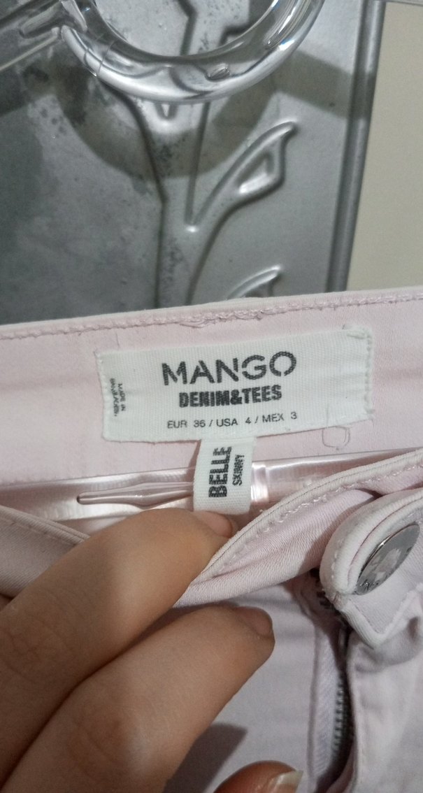 Düğmeli Pudra Kadın Kot Pantolon - Görsel 3