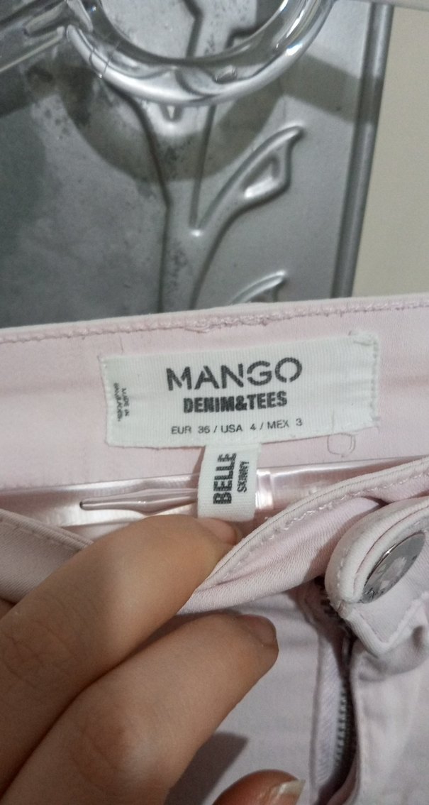 Düğmeli Pudra Kadın Kot Pantolon - Görsel 4