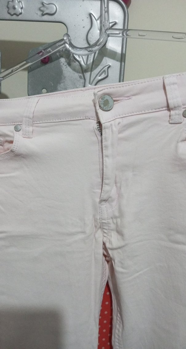 Düğmeli Pudra Kadın Kot Pantolon - Görsel 2