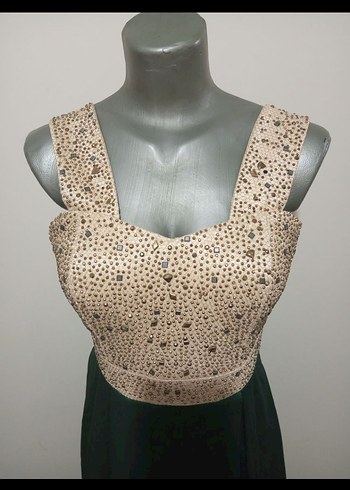 Nakışlı V Yaka Uzun Yeşil Kadın Abiye - Görsel 6