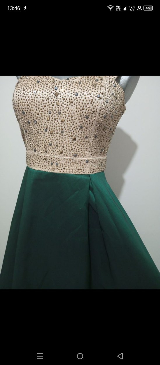 Nakışlı V Yaka Uzun Yeşil Kadın Abiye - Görsel 3