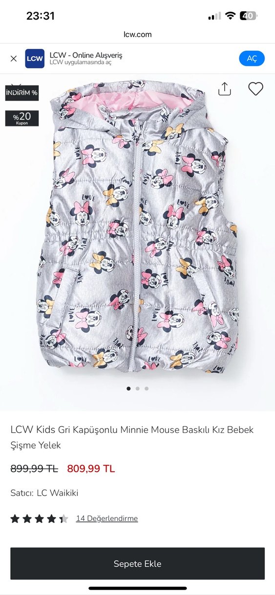 Kız Çocuk Kapüşonlu Gri Baskılı Yelek - Görsel 2