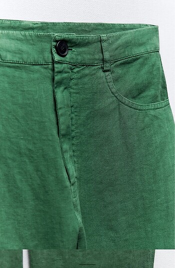 s Beden yeşil Renk Zara saçaklı keten pantolon