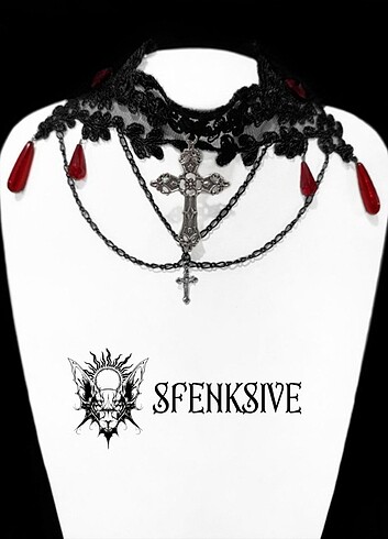 Victorian goth dantel kolye