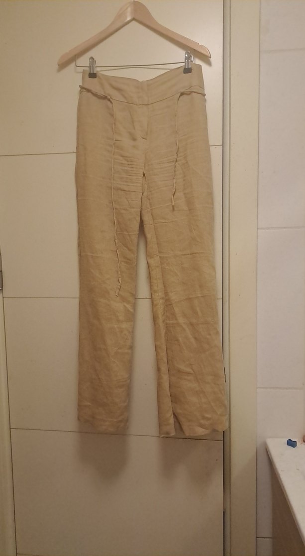 Bej Renkli Keten Kadın Pantolon - Görsel 2