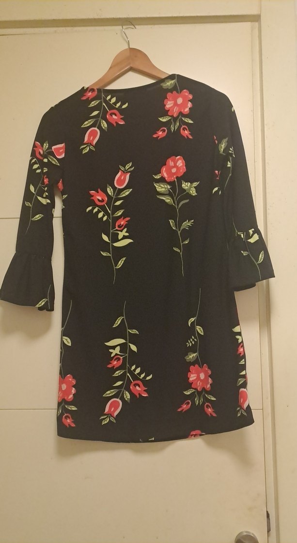 Çiçek Desenli Siyah Bohem Elbise - Görsel 2