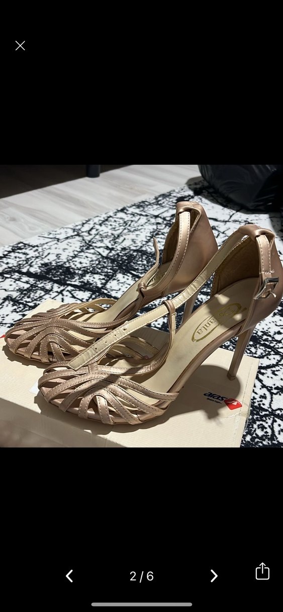 Bej Deri Stiletto Topuklu Kadın Ayakkabı - Görsel 2